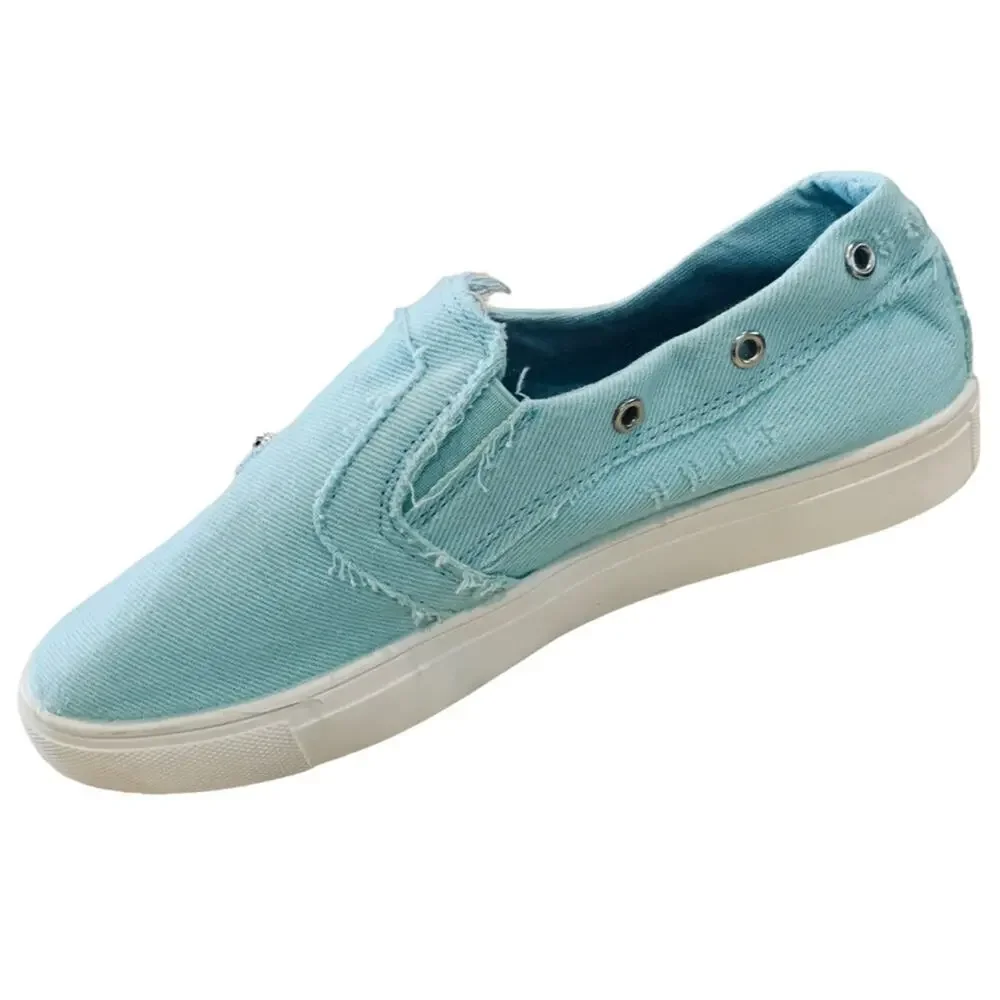 Light blue denim distressed slip on sneakers. Size 10 /40‎ - Picture 3 of 9